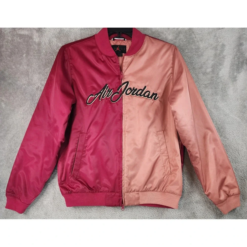 Jordan Flight Bomber Jacket Mens Medium Burgundy Pink Colorblock Zip Streetwear